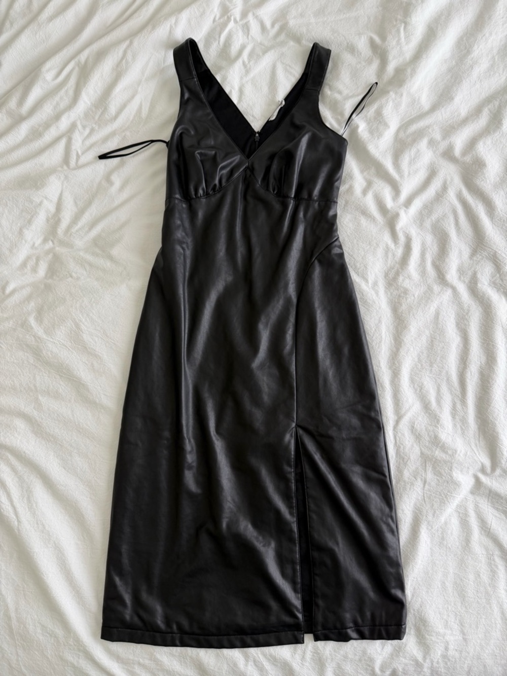 Avec Les Filles Black Faux Leather A-Line Midi Dress